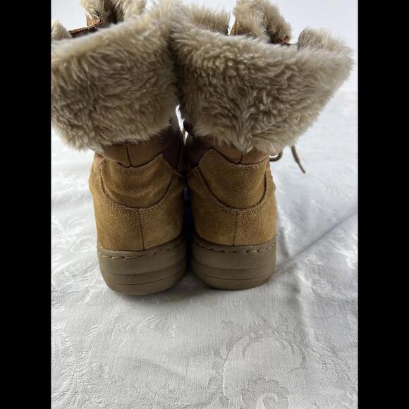 Baretraps Boots Womens Size 7.5 M Tan Leather Faux Fur Lined Lace Up Flat Heel - Picture 6 of 9